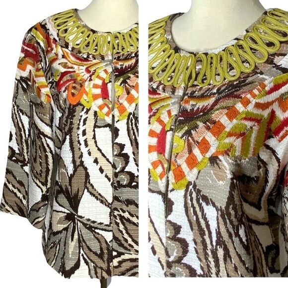 CHICO’S Blazer Jacket Embroidery & Rick Rack Details Size 1 or Women’s 8 - Picture 1 of 15